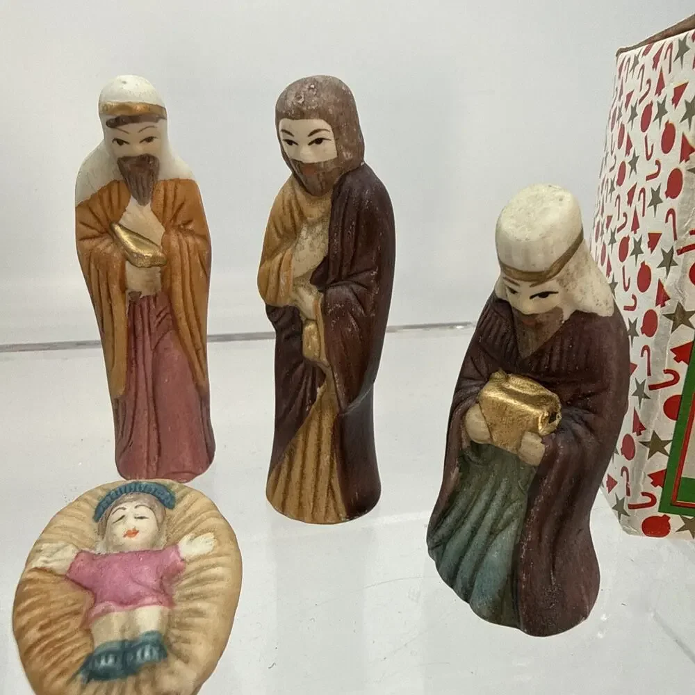 6 Pc Mini Nativity World Bazaars Holiday Collection Ceramic Tallest Piece 3.25”